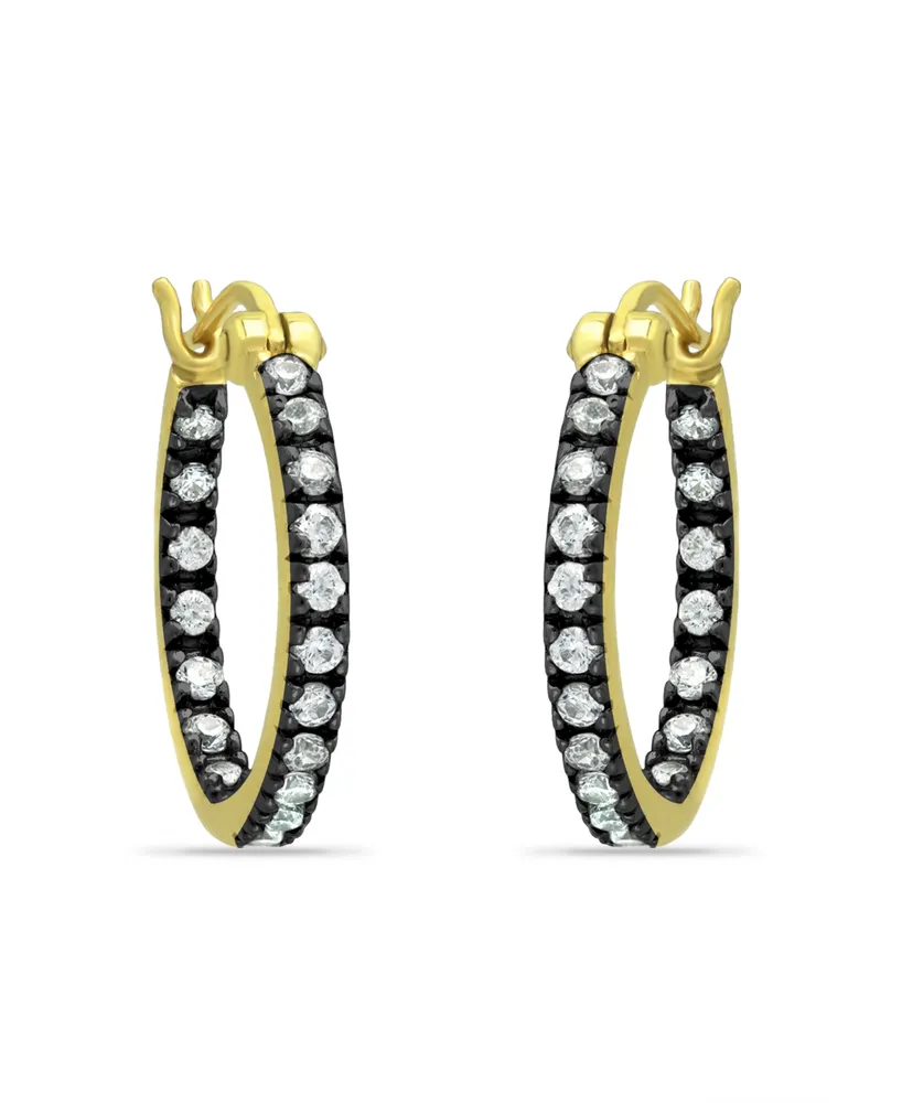 Giani Bernini 18mm Cubic Zirconia with Black Rhodium Round Inside Outside Hoop Earringss, 18K Gold over Silver