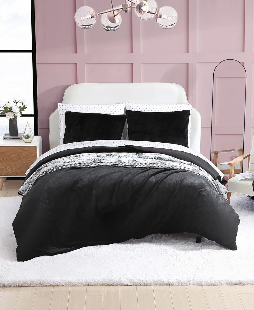 Closeout! Betsey Johnson Solid Black Faux Fur 3 Piece Duvet Cover Set, King