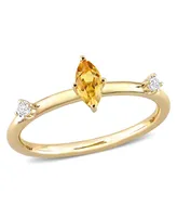 10K Yellow Gold Marquise-Cut Citrine and White Topaz Stackable Ring