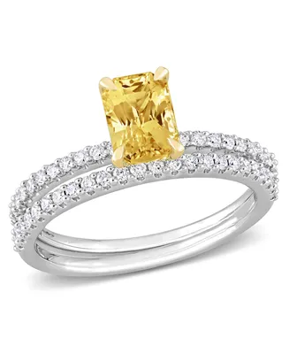 Sapphire and Diamond Bridal Ring Set 14K White Gold