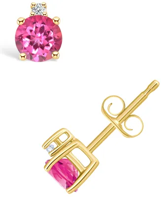 White Topaz (5/8 ct. t.w.) and Diamond Accent Stud Earrings 14k Yellow Gold or (Also Pink Topaz)
