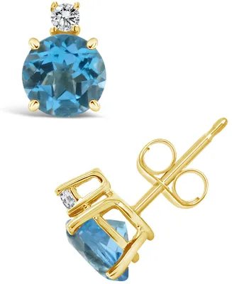 Blue Topaz (2-1/10 ct. t.w.) and Diamond Accent Stud Earrings in 14K Yellow Gold