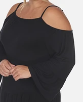 White Mark Plus Cold Shoulder Ruffle Sleeve Top