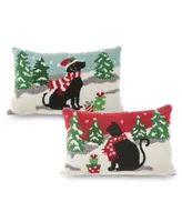 Glitzhome 18" Hooked Christmas Cat Dog Pillow Set, 2 Piece