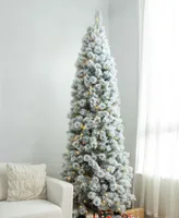 Glitzhome 9' Pre-Lit Flocked Pencil Pine Artificial Christmas Tree with 500 Warm White Lights