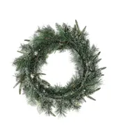 Glitzhome 24" Pre-Lit Snow Flocked Greenery Pine Poinsettia Christmas Wreath with 50 Warm White Lights