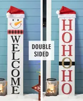 Glitzhome 42.5" Reversible Wooden Hohoho and Snowman Porch Sign