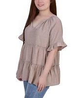 Petite Short Sleeve Tiered Blouse