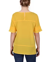Petite Short Sleeve Crepe and Chiffon Top