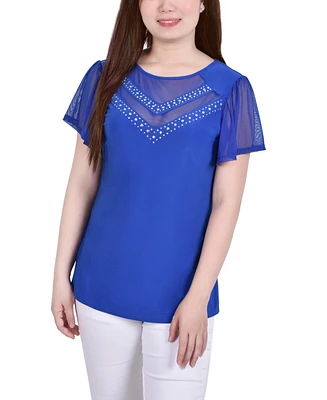 Petite Studded Short Flutter Sleeve Top