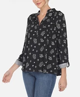 Women's Pleated Leaf Print Blouse