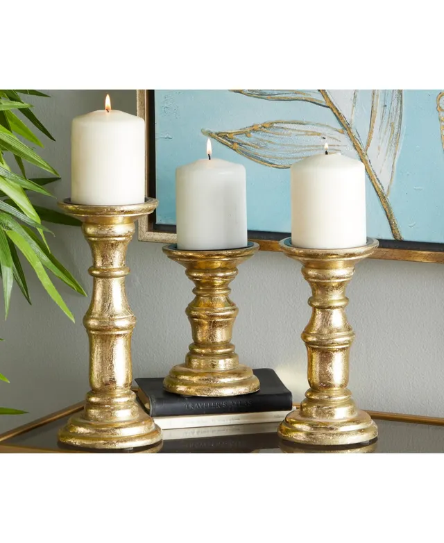 Mud Pie Pine Hill Collection Beaded Wood Candlesticks