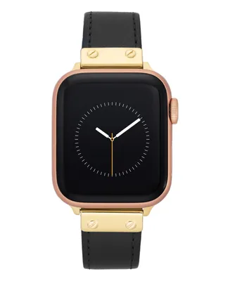 Anne Klein Women's Black Genuine Leather Band Compatible with 42/44/45/Ultra/Ultra 2 Apple Watch - Black, Gold