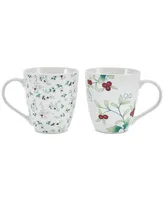 Winterberry Holiday Mugs, Set of 2