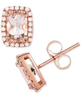 Morganite (1 ct. t.w.) & Diamond (1/8 ct. t.w.) Halo Stud Earrings in 14k Rose Gold