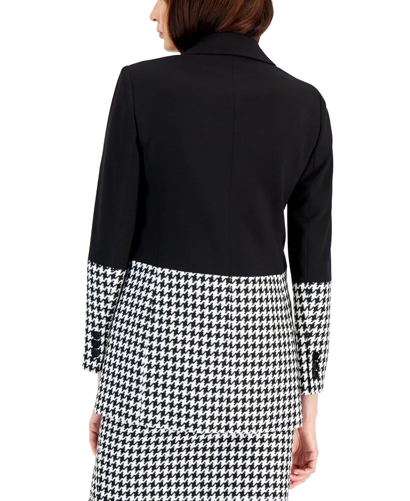 Tahari Asl Women's Houndstooth Belted Asymmetrical Jacket