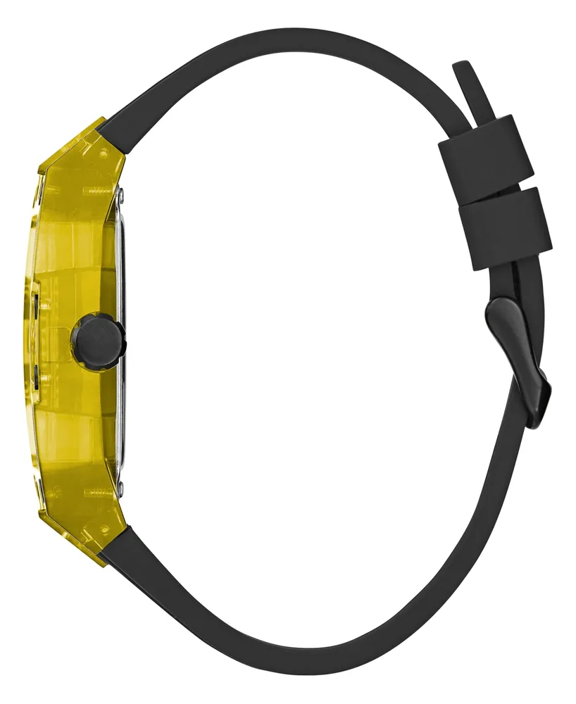 Guess Men's Yellow Black Silicone Strap Watch 44mm