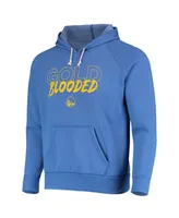 Men's Majestic Threads Heathered Royal Golden State Warriors Mantra Tri-Blend V-Neck Raglan Pullover Hoodie