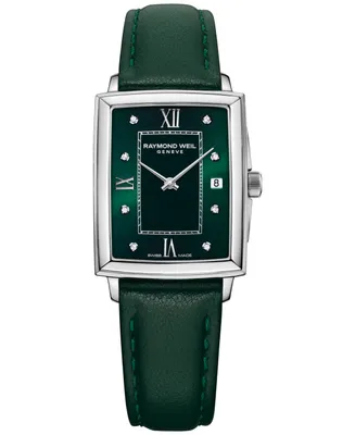 Raymond Weil Women's Swiss Toccata Diamond Accent Green Leather Strap Watch 22.6x28.1mm