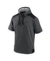 Men's Nike Heathered Charcoal and Black Kansas City Royals Authentic Collection Dry Flux Performance Quarter-Zip Short Sleeve Hoodie