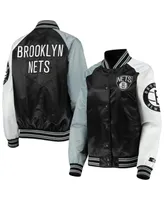 Women's Starter Black, Gray Brooklyn Nets The Prospect Raglan Full-Snap Jacket