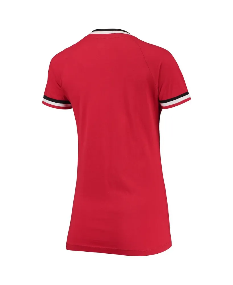 Women's New Era Red Washington Nationals Raglan V-Neck T-shirt