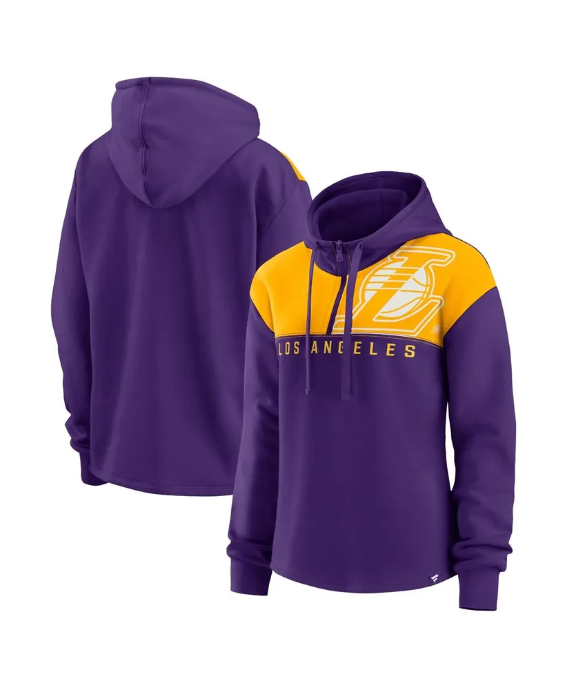 Women's Fanatics Purple Los Angeles Lakers Overslide Quarter-Zip Fleece Hoodie