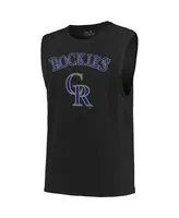 Men's Majestic Threads Black Colorado Rockies Softhand Muscle Tank Top