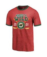 Men's Majestic Threads Red Minnesota Wild Buzzer Beater Tri-Blend Ringer T-shirt