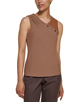 Dkny Petite Sleeveless Mix Media Top, Created for Macy's