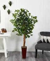 Nearly Natural 5.5' Ficus Artificial Tree in Bamboo Planter