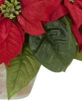 Nearly Natural Poinsettia w/Ceramic Vase Silk Flower Arrangement