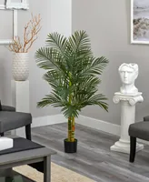 5' Double Stalk Gold-Tone Cane Artificial Palm Tree