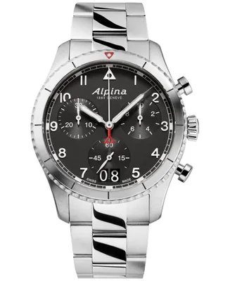 Alpina Men's Swiss Chronograph Startimer Pilot Stainless Steel Bracelet Watch 44mm - Silver