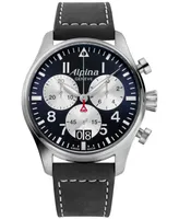 Alpina Men's Swiss Chronograph Startimer Pilot Black Leather Strap Watch 44mm
