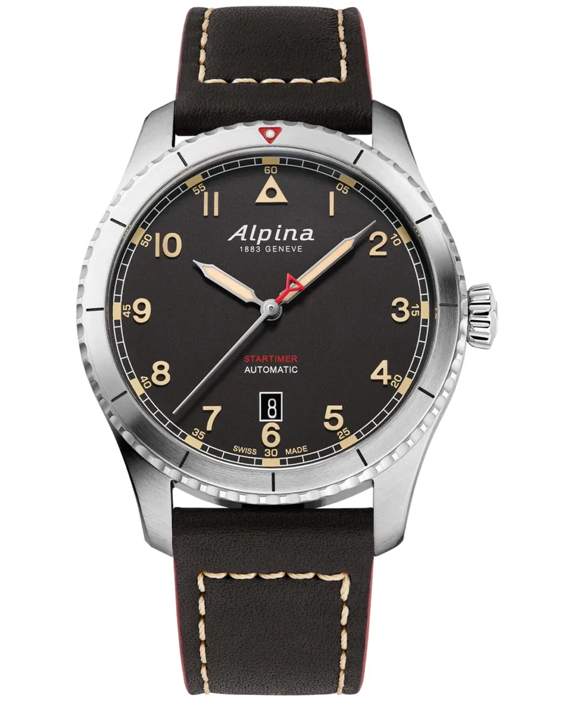 Alpina Men's Swiss Automatic Startimer Black Leather Strap Watch 41mm