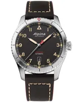 Alpina Men's Swiss Automatic Startimer Black Leather Strap Watch 41mm