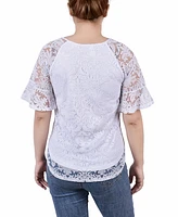 Petite Short Bell Sleeve Lace Blouse