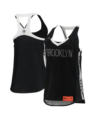 Women's Qore Black Brooklyn Nets Dual Team Tank Top