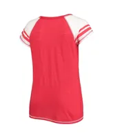 Women's Soft as a Grape Red Los Angeles Angels Curvy Colorblock Tri-Blend Raglan V-Neck T-shirt