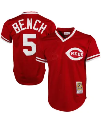 Men's Mitchell & Ness Johnny Bench Red Cincinnati Reds 1983 Authentic Cooperstown Collection Mesh Batting Practice Jersey