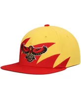 Men's Mitchell & Ness Yellow, Red Atlanta Hawks Hardwood Classics Sharktooth Snapback Hat