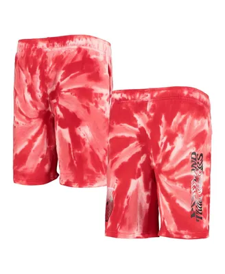 Big Boys Red Portland Trail Blazers Santa Monica Tie-Dye Shorts