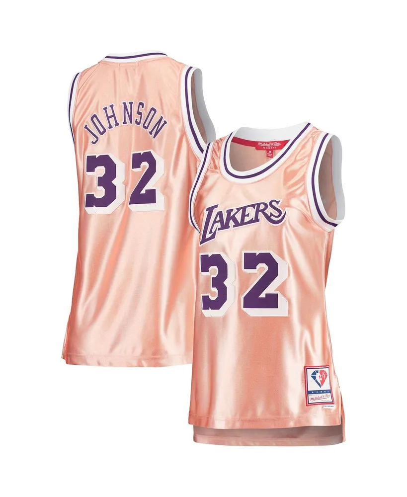 Women's Mitchell & Ness Magic Johnson Pink Los Angeles Lakers 75th Anniversary Rose Gold 1984 Swingman Jersey