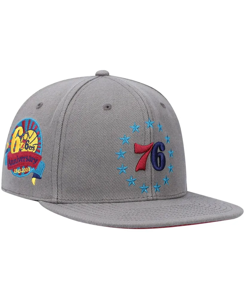 Men's Mitchell & Ness Charcoal Philadelphia 76ers Hardwood Classics 60th Anniversary Carbon Cabernet Fitted Hat