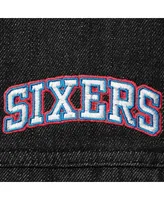 Women's The Wild Collective Black Philadelphia 76ers Patch Denim Button-Up Jacket