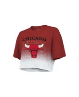 Women's Majestic Threads Red and White Chicago Bulls Repeat Dip-Dye Cropped T-shirt