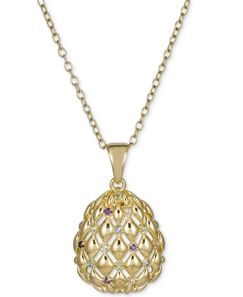 Multi-Gemstone Openwork Teardrop 18" Pendant Necklace (1-3/8 ct. t.w.) in 14k Gold-Plated Sterling Silver