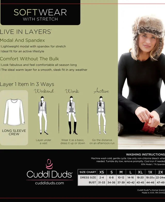 Cuddl Duds Softwear with Stretch Long-Sleeve Layering Top