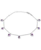 Amethyst Heart & Round Bezel Dangle Ankle Bracelet (1 ct. t.w.) in Sterling Silver